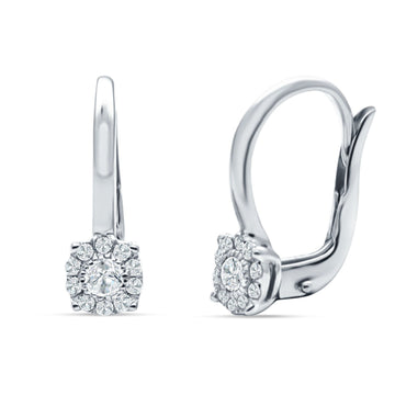 Cushion Halo Leverback Hoop Earring Cubic Zirconia 925 Sterling Silver Wholesale